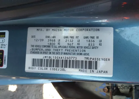 2010 Mazda Mazda3 I Touring z USA, uszkodzony, nr VIN JM1BL1SGXA1260773